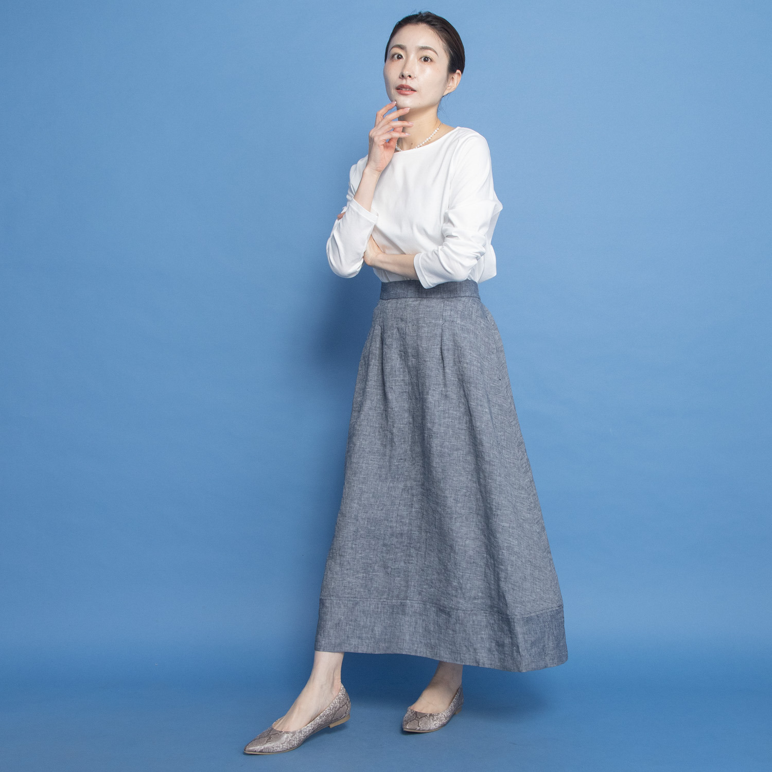 レア　ジェム リネンツイルで 優雅に揺らめく コクーンフレアースカート
