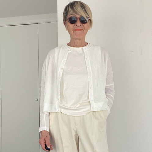 シャビージェンティール ワッシャー素材 ドロップショルダー クルーネックカーディガン