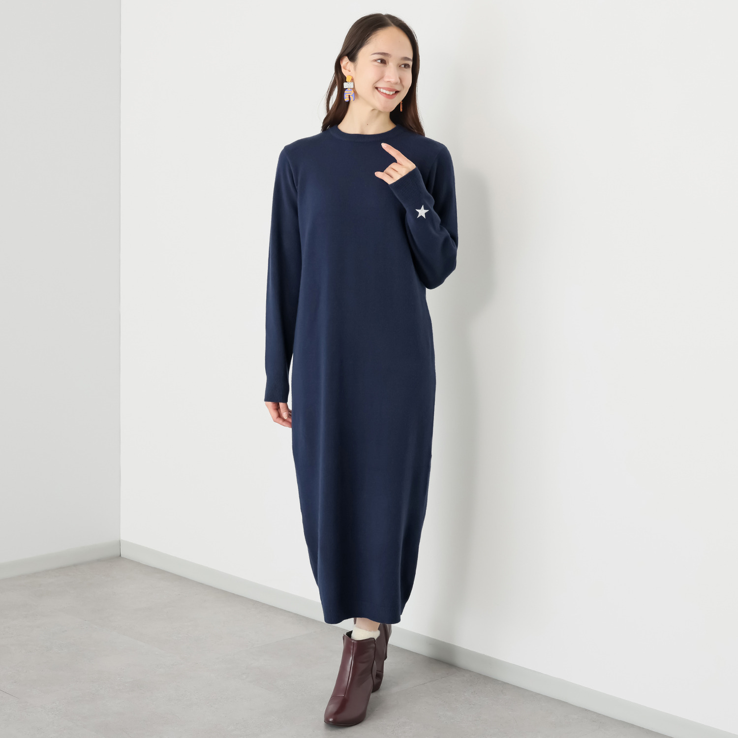 イシカワラボ ひとみオリジナル ワンピース イシカワラボ☆ヒトミ 星刺しゅうアクセント ボクシーなラインの