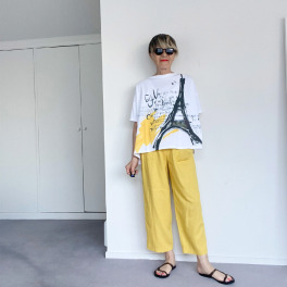 シャビージェンティール 麻混 クロップト丈パンツ