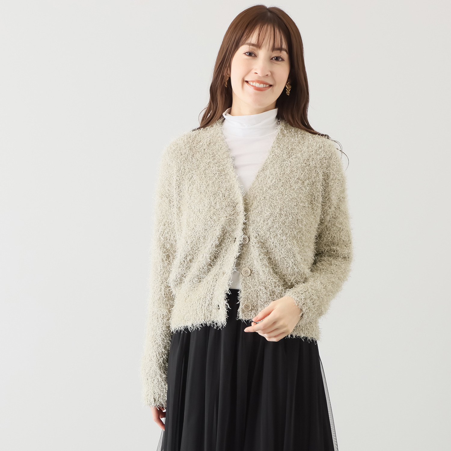 リサリサ ファンシーで大人な フリンジヤーン ニットカーディガン