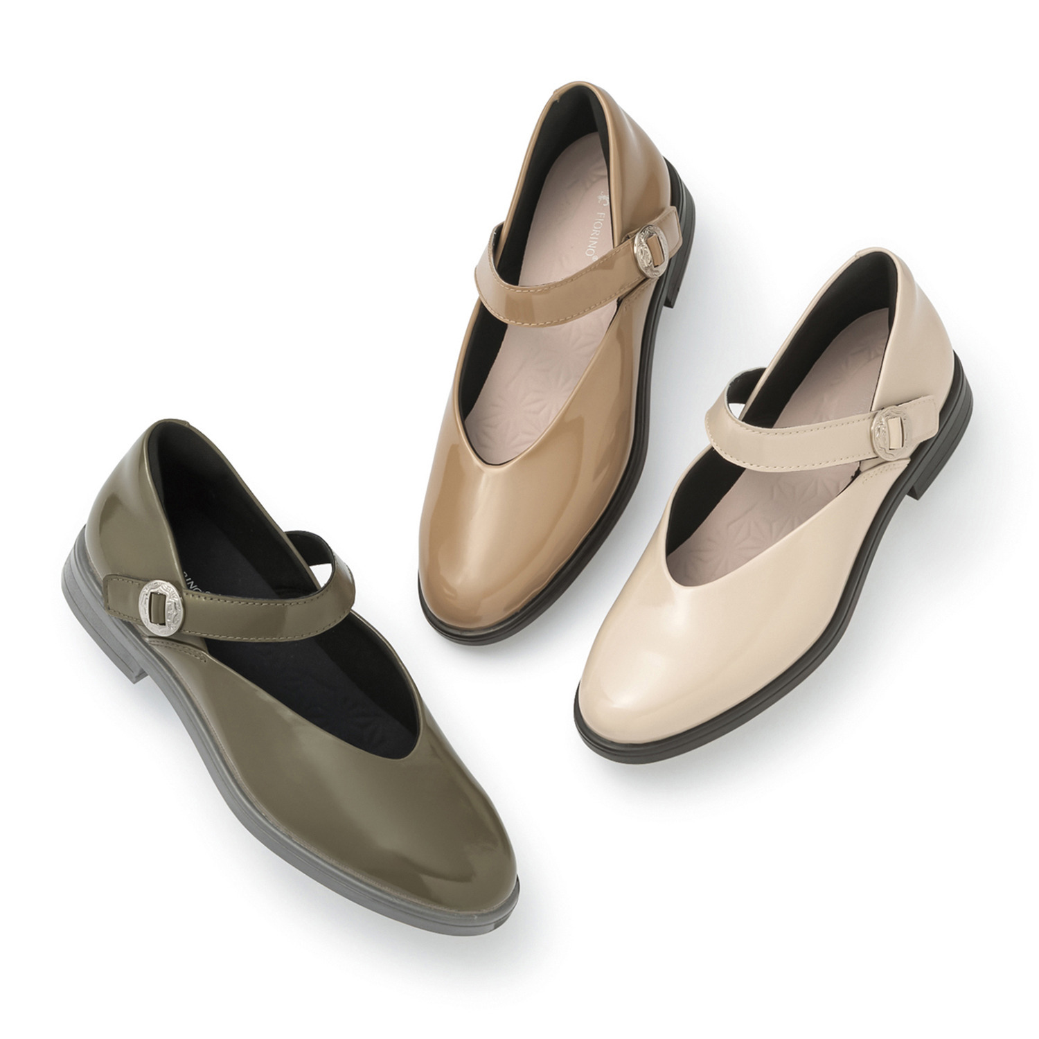 フィオリノ はっ水 ソフト山羊革エナメル 自社開発ソール使用 ストラップシューズ