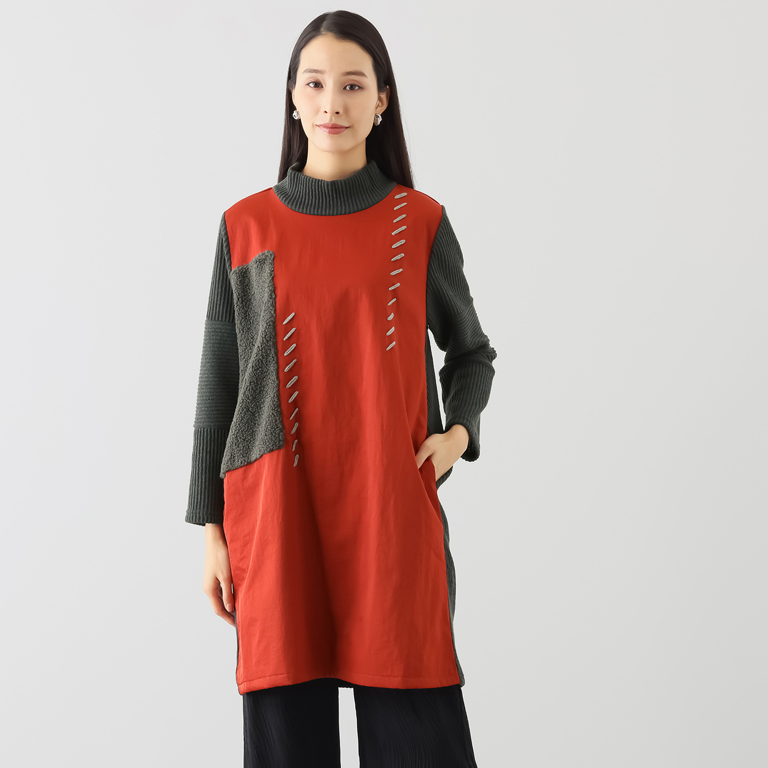 コイビトミサキ 異素材切替 ボアアクセント チュニック- ショップ