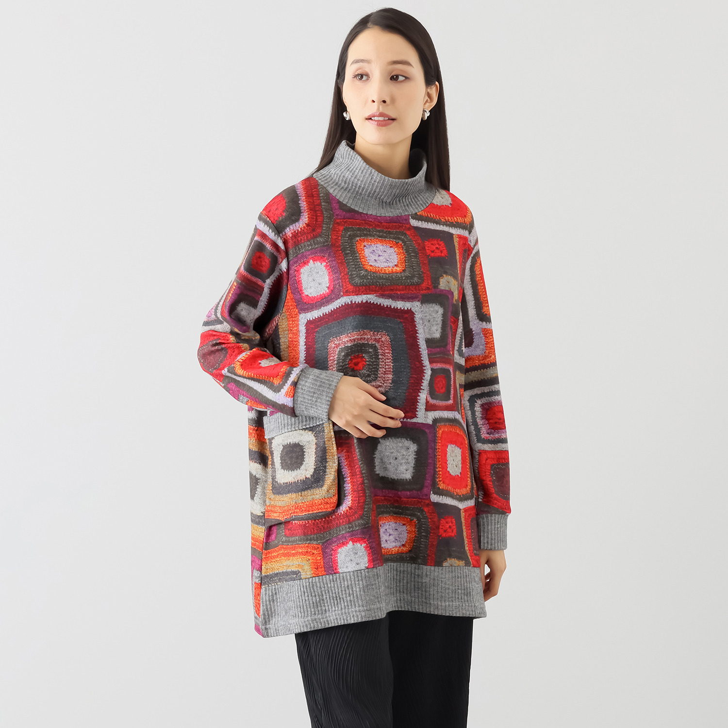 コイビトミサキ リブ切替 スクエアプリント チュニック