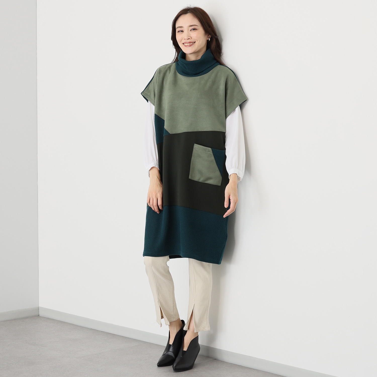 コイビトミサキ フェイクスエード 切替デザイン チュニック