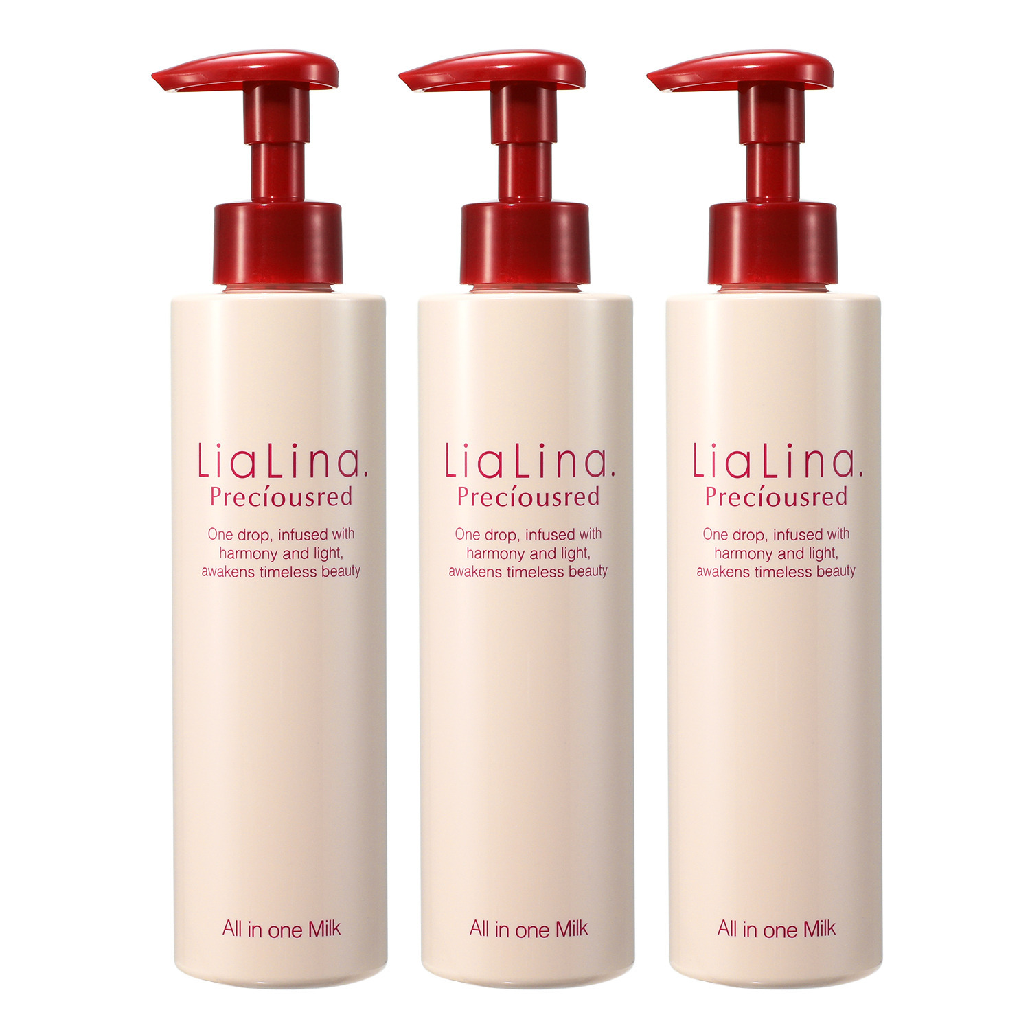 リアリナ 水分油分のバランスに着目 ミルクタイプで 潤いやわらか肌を目指す 新プレシャスレッド オールインワンミルク デビュー３本セット