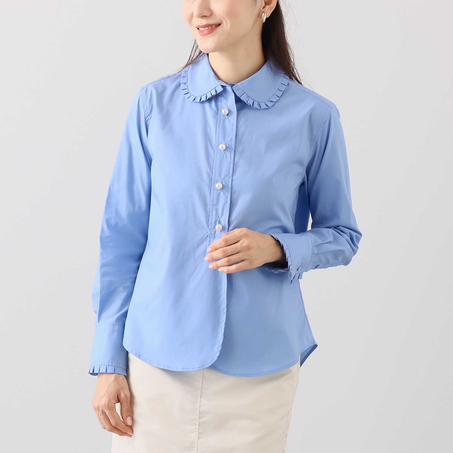 fekete フリルラウンドカラーシャツ ROUND COLLAR FRILL SHIRT