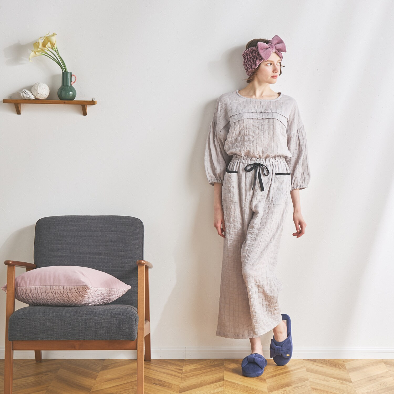 ナルエー コットンブレンド シャーリングダブルガーゼ パジャマ