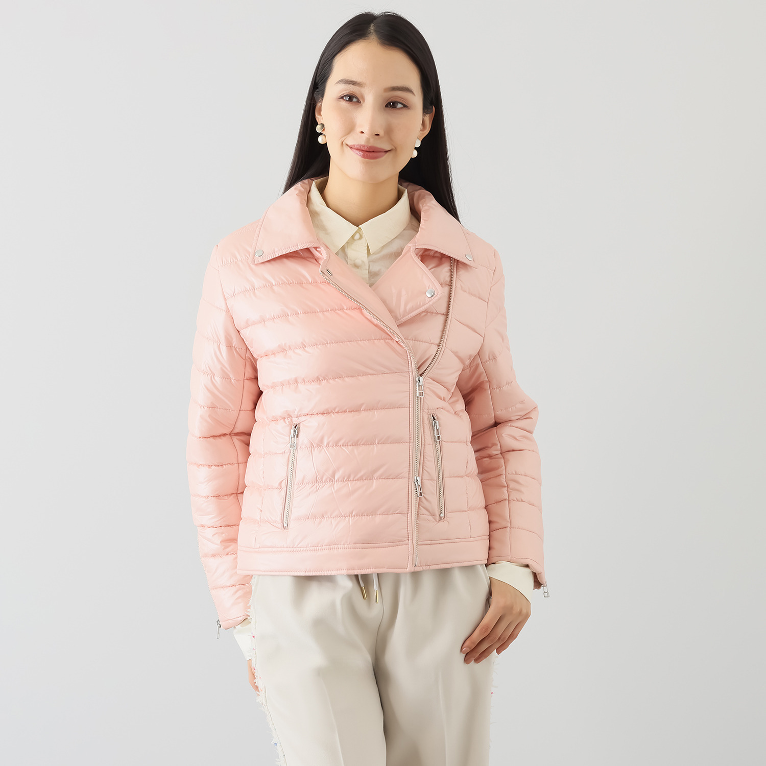 マダムミーナ シャイニータフタ ジップアップアクセント ライダース