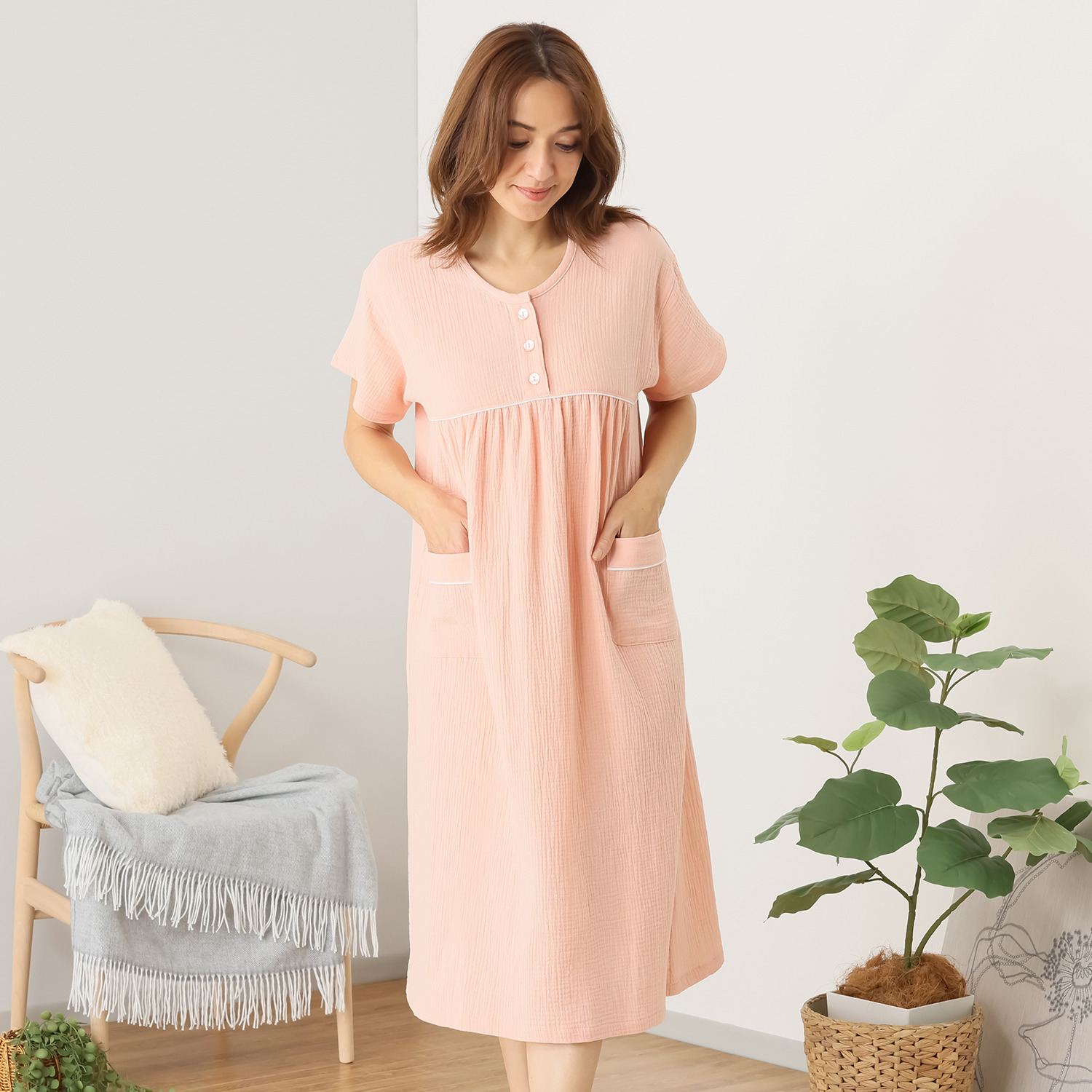 綿100％！ ふんわりやさしい 肌触りの ダブルガーゼ ロング