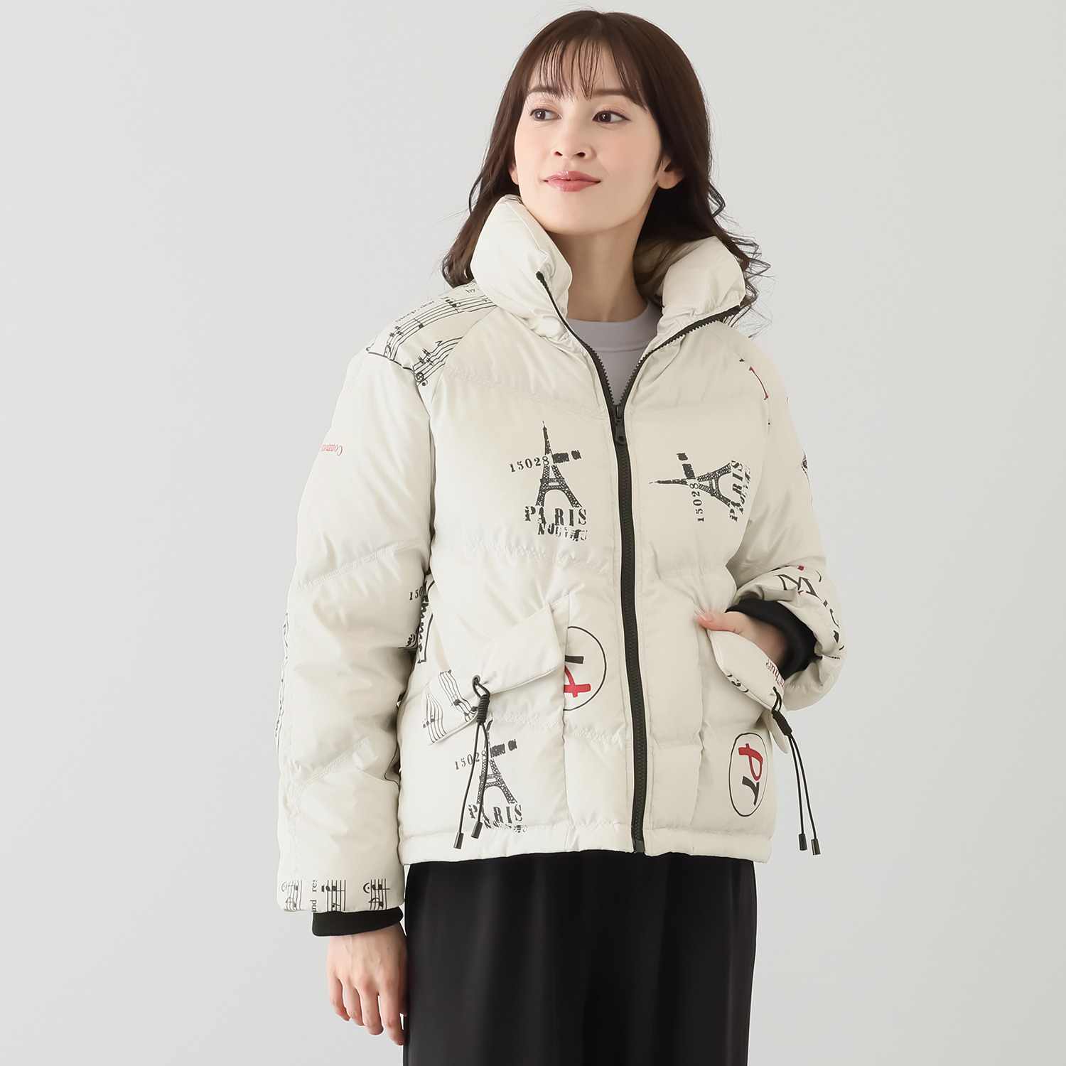 スタイル・ラヴィー ファイバーダウン ギャザー＆ ポケットタブアクセント スタンドカラー ジャケット