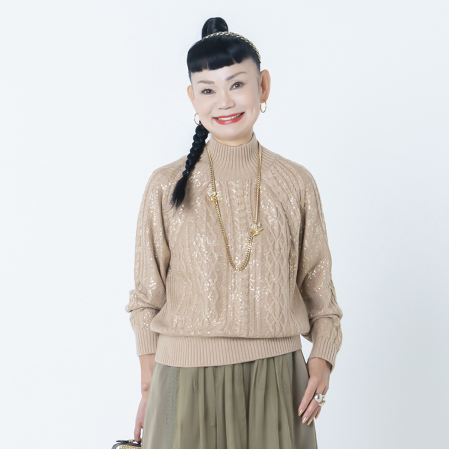 キョウコ　ヒガ 箔プリント ケーブルニット