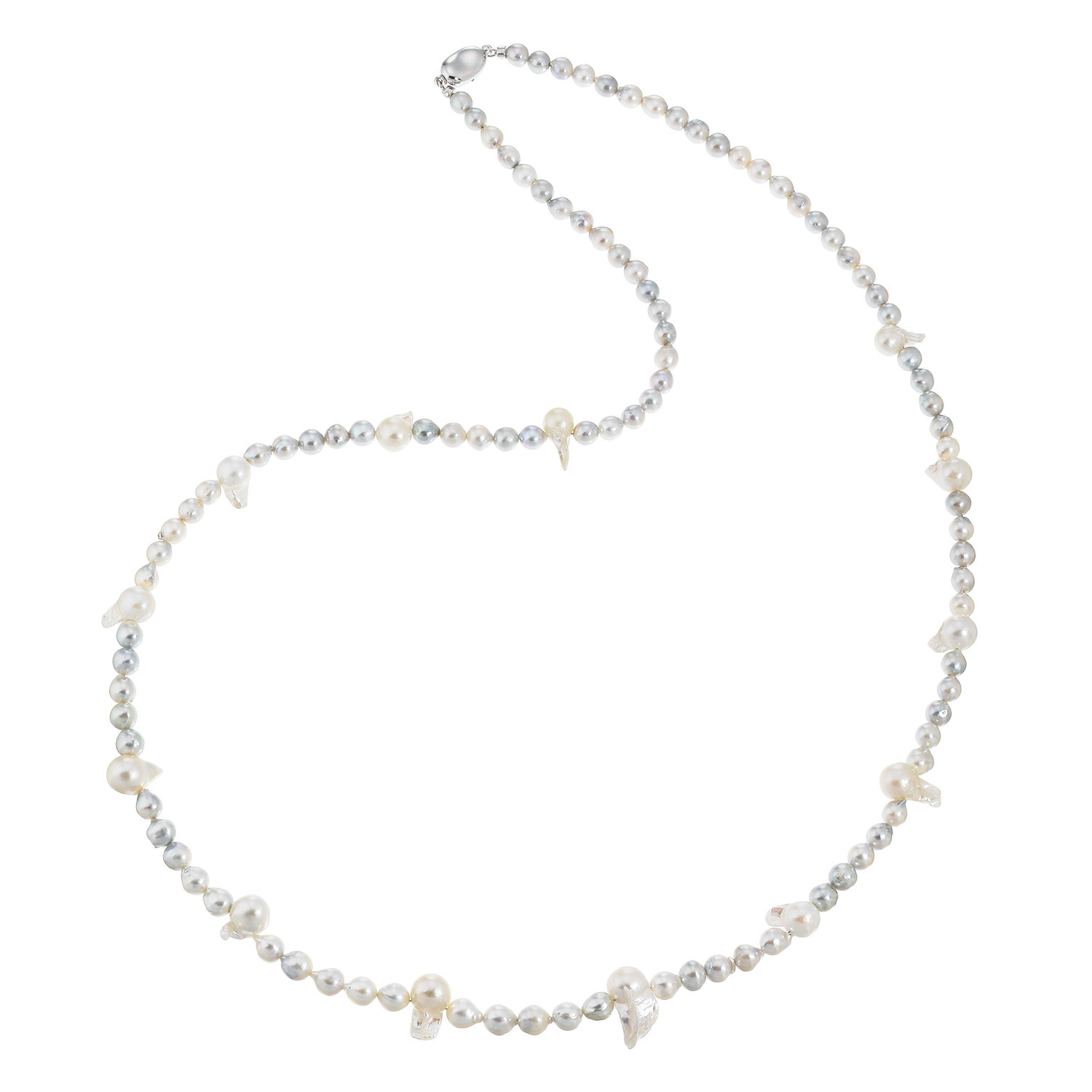 パールモール シルバー 国産アコヤパール 羽根型パールアクセント ロングネックレス