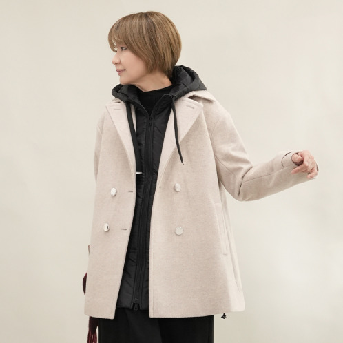 エムズ　スタイル ソフトビーバー調 ジャージー バックタックアクセント Ａラインシルエット ピーコート