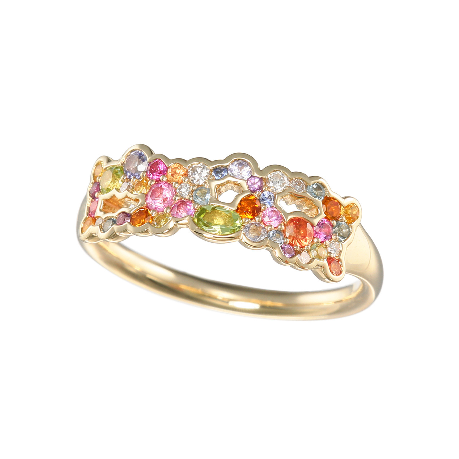 パーセルジュエリー １０Ｋ ダイヤモンド＆ マルチジェム ミックスカラー パヴェリング