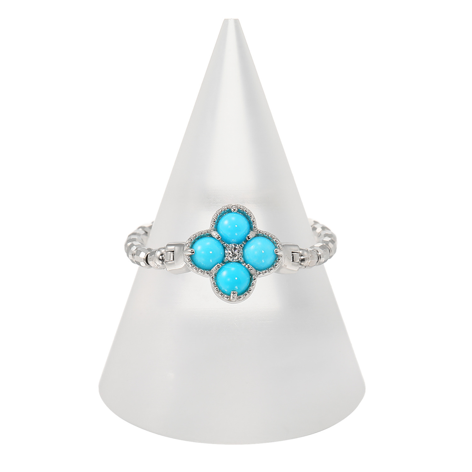 スリーピングビューティー バイ　ディーラリエ プラチナ９５０ ターコイズ＆ダイヤモンド フラワーデザイン ディーエラスティック リング