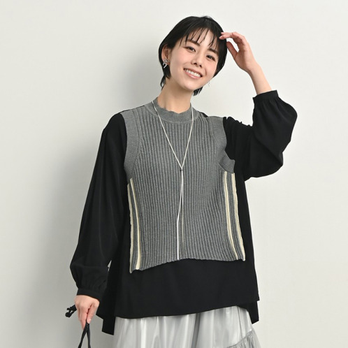 ゼラールスポーツ ニットドッキング レイヤード風デザイン チュニックブラウス