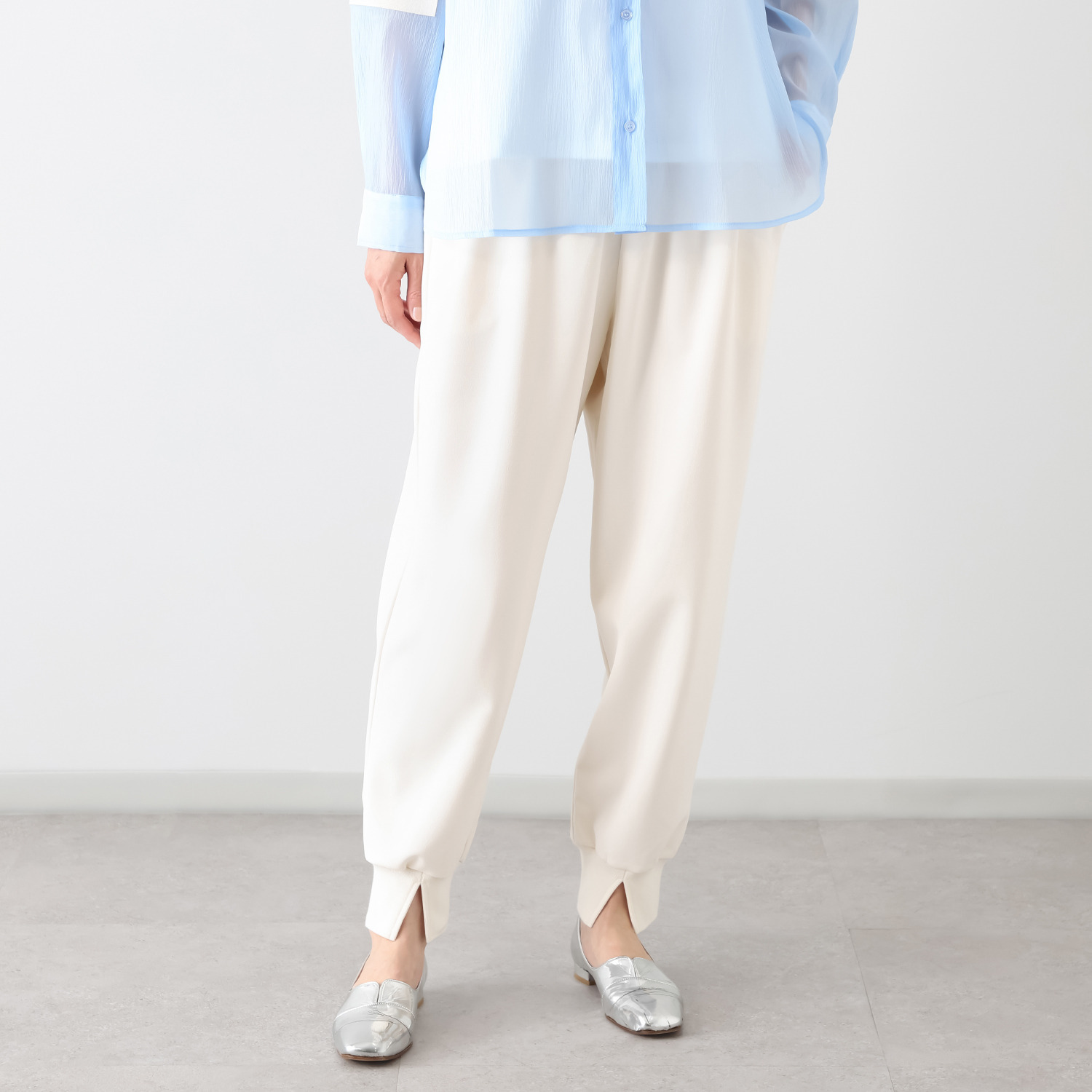 ユキコハナイ　シック ニットジョーゼット 裾編立リブ 上品ジョガーパンツ