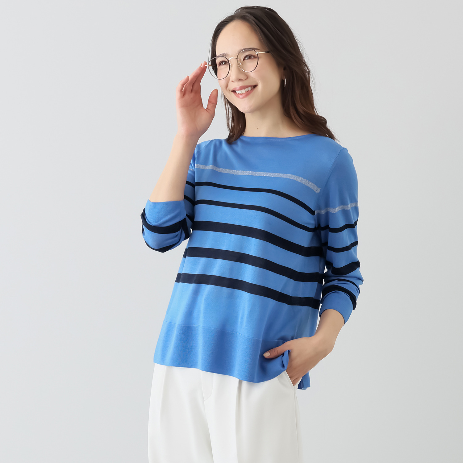 アズイズ　ビーマイセルフ バイ　ネイチャーズ ウールシルク ボーダー柄プルオーバー