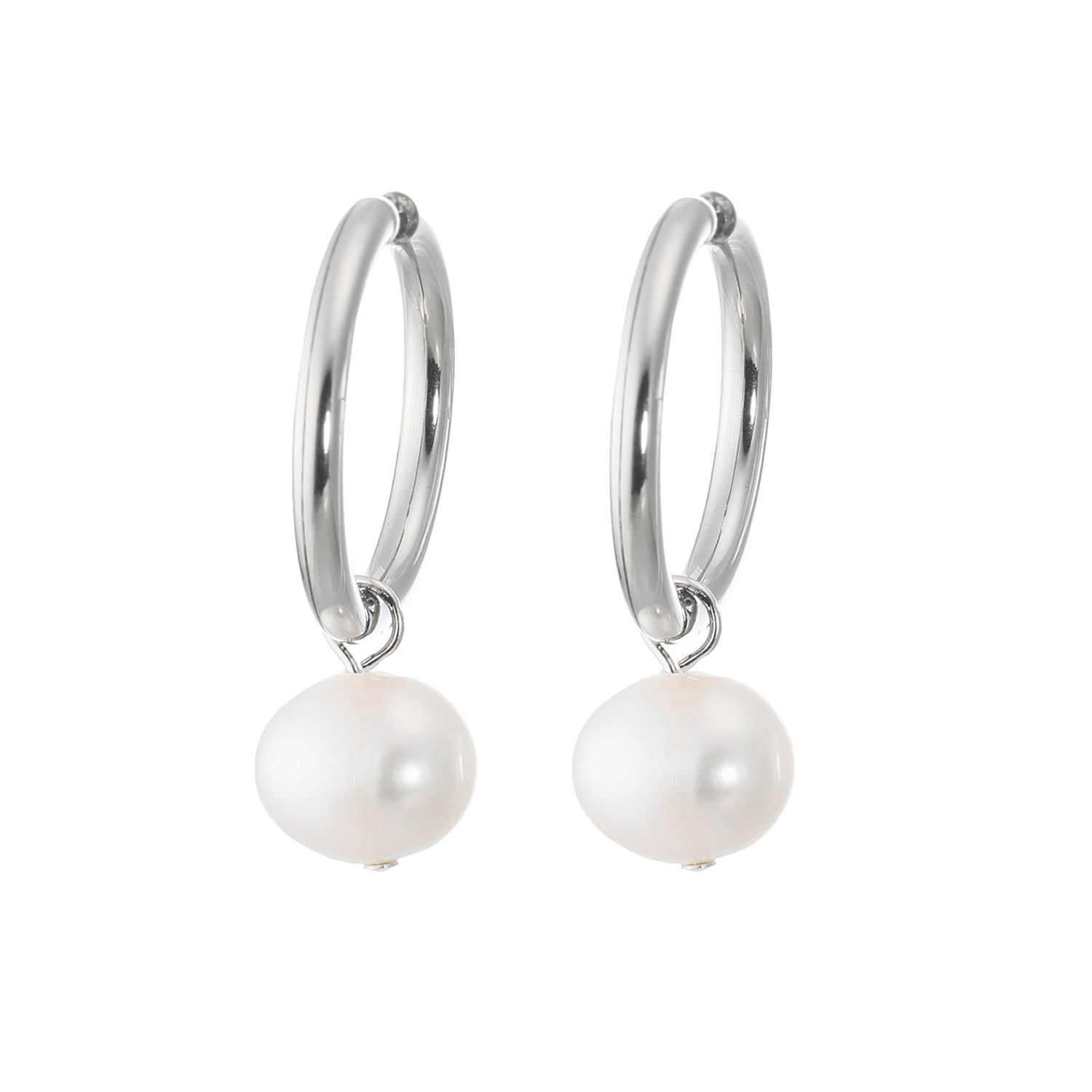 カリーナ・ペルラ ステンレス 淡水パール チャーム付 フープイヤリング／ピアス