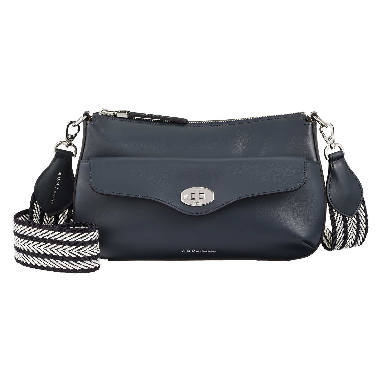 エーディーエムジェイ はっ水 イタリアンレザー ターンロック クロス