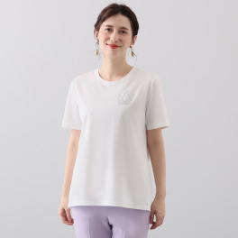 マイジュジュ ストレッチ天竺 ラインストーン クラウン柄アクセント 半袖Ｔシャツ