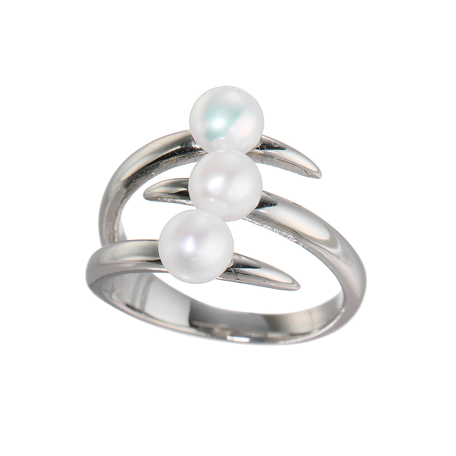 カリーナ・ペルラ ステンレス 淡水パール トリプルデザインリング