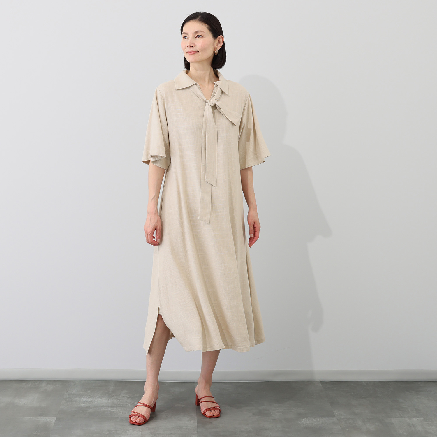 えいじゃ 着る人を 凛として美しく魅せる 麻混 エアリーカフタンドレス