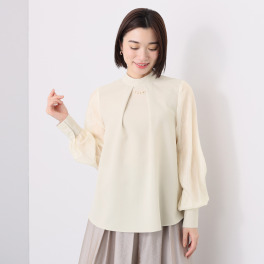 イフェメル／ ダブルフェーストーキョー 日本製 異素材切替 アクセサリーパーツ付 ブラウス