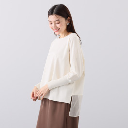 メリオン スーピマコットン１００％ ドルマンスリーブ 袖口リブ切替 シアー素材で後ろも華やか カットソープルオーバー