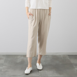 シャビージェンティール スリット入り 麻混プルオンパンツ