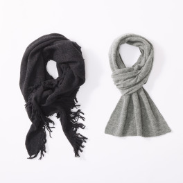 ジョナータ ＜イタリア製＞ ウールカシミヤ混 ソフトニット フリンジ付 トライアングルストール＆ リバーシブル 差し込みマフラー
