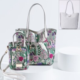 ラルジュ ボタニカルジャガード リバーシブル トートバッグ＆ ２ウェイショルダーバッグ ２点セット
