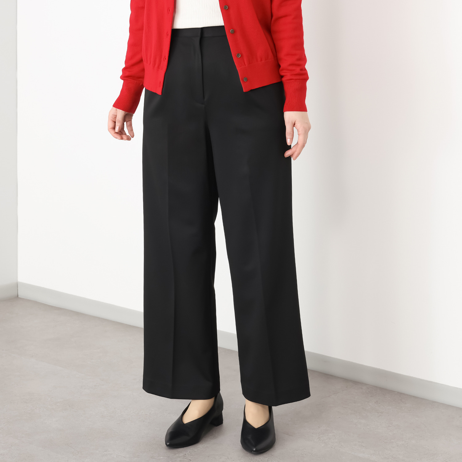 ポルトゥヴィーダ ウォッシャブル・はっ水 防汚・ニット素材 ストレートワイドパンツ