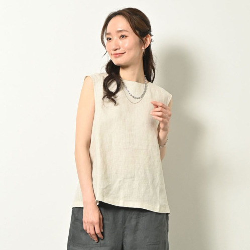 ゼラールスポーツ フレンチリネン１００％ しなやか＆ソフト仕上げ サイドタックアクセント ノースリーブプルオーバー