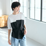 スタイル・ラヴィー 異素材ミックス ドッキングビスチェ 五分袖プルオーバー