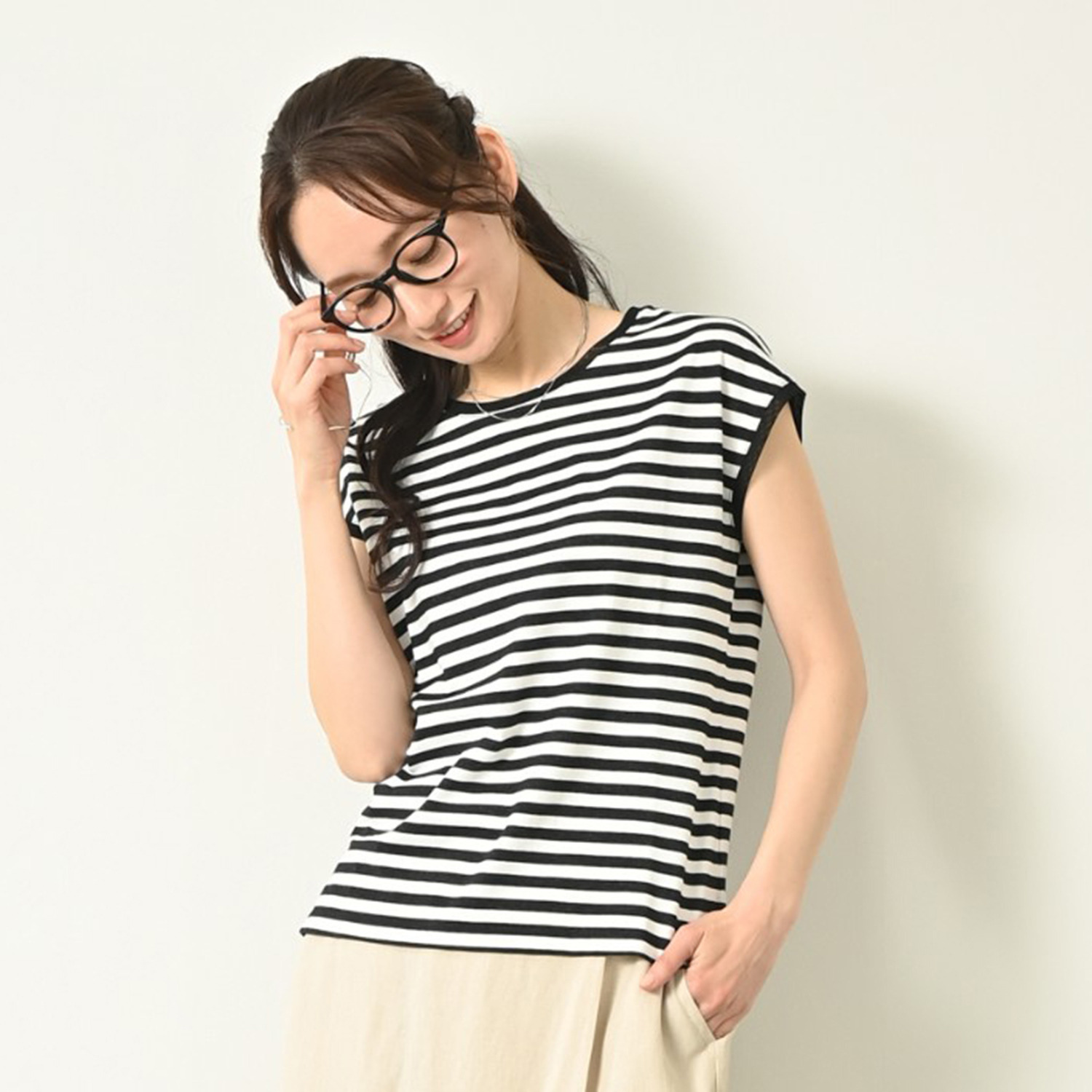 元町ゼラール ギザコットン混 プレーティング 天竺 ラウンドネック プルオーバー