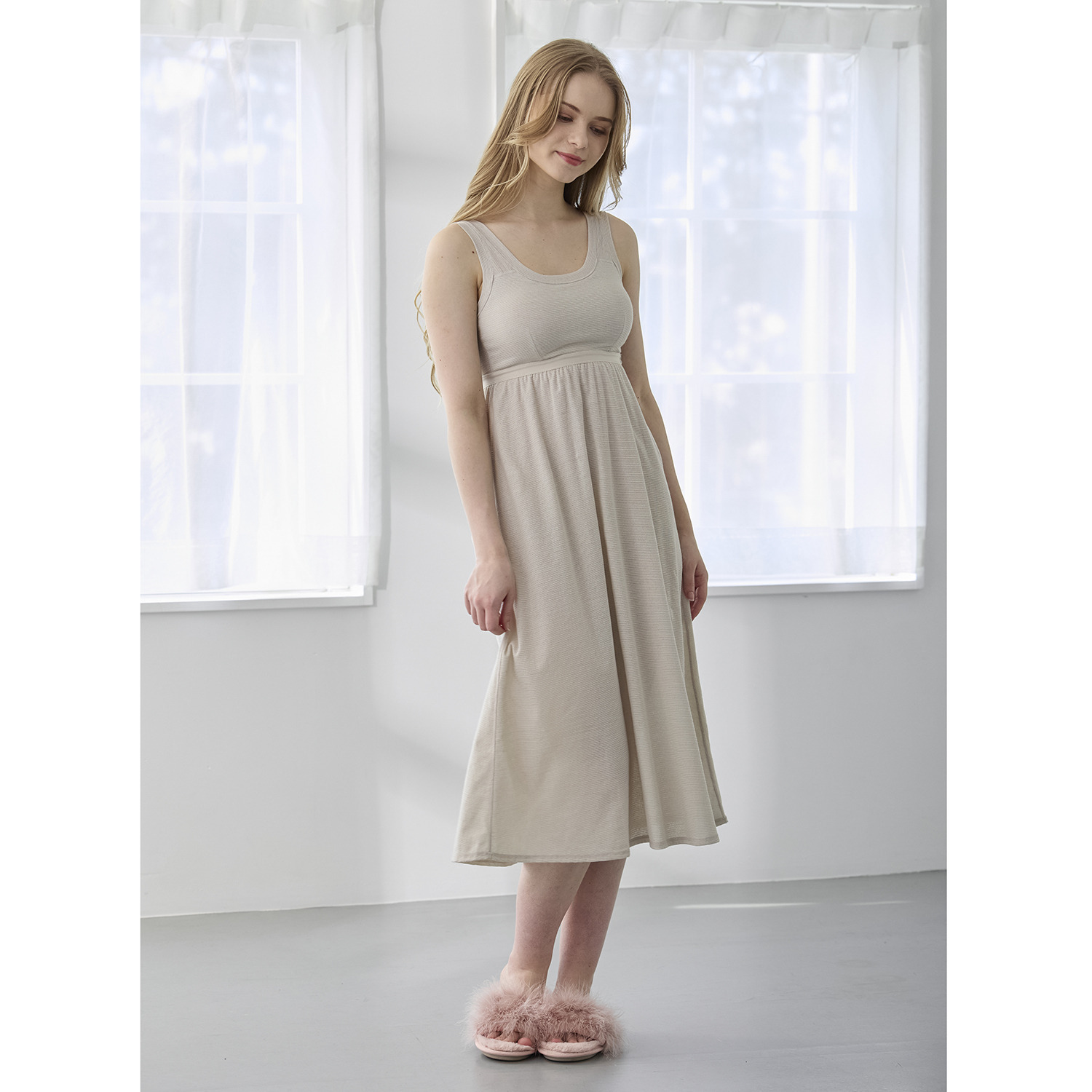 丸福ガーゼ 吸水速乾・抗菌防臭 オーガニックコットン混 カップ付ワンピース