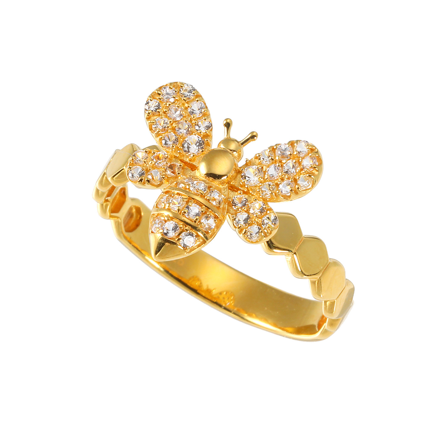 フルーフ シルバー ホワイトサファイア ハニカムデザイン リング