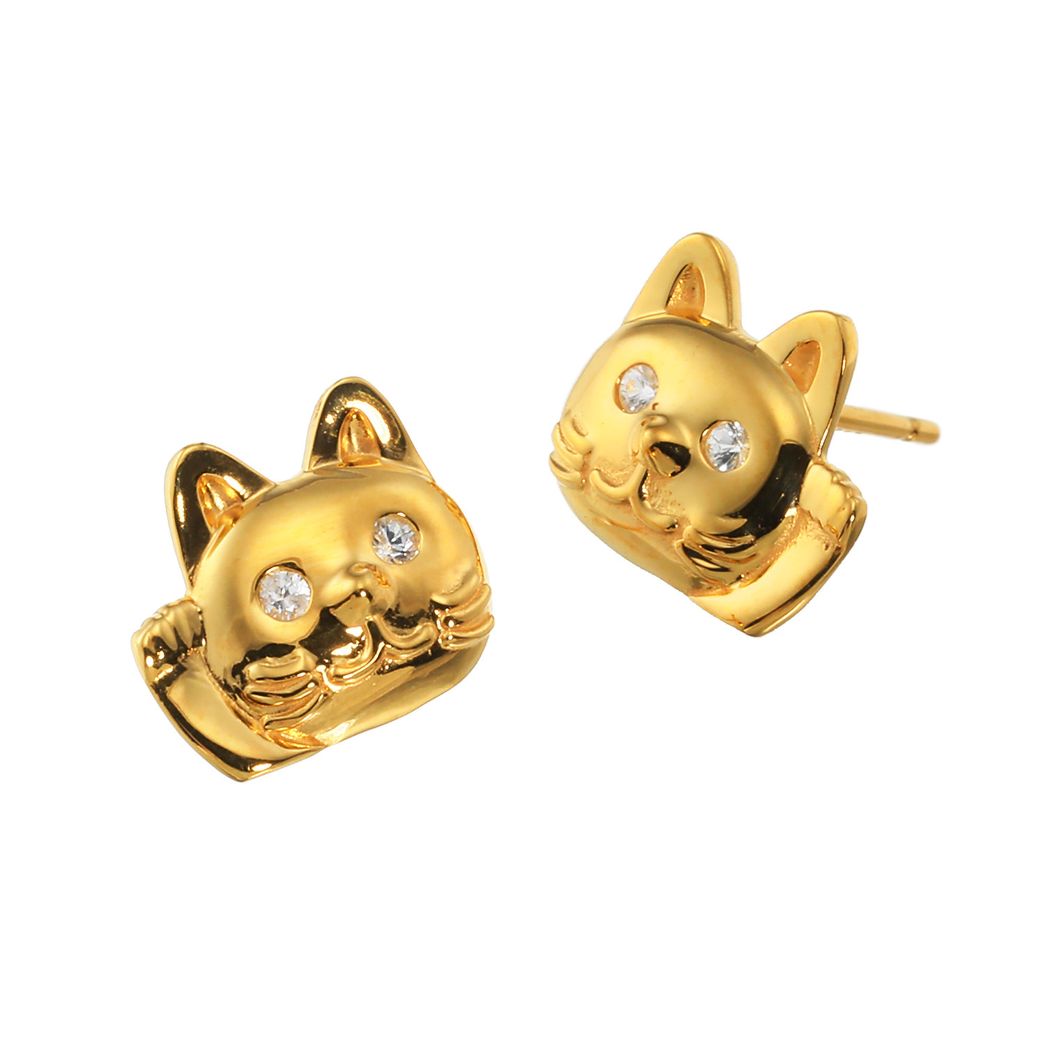 フルーフ シルバー ホワイトサファイア 招き猫モティーフ ピアス