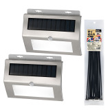 エルパ 薄型ステンレスボディ ソーラー式ＬＥＤセンサー ウォールライト２個＆ 耐候性結束バンド 特別セット