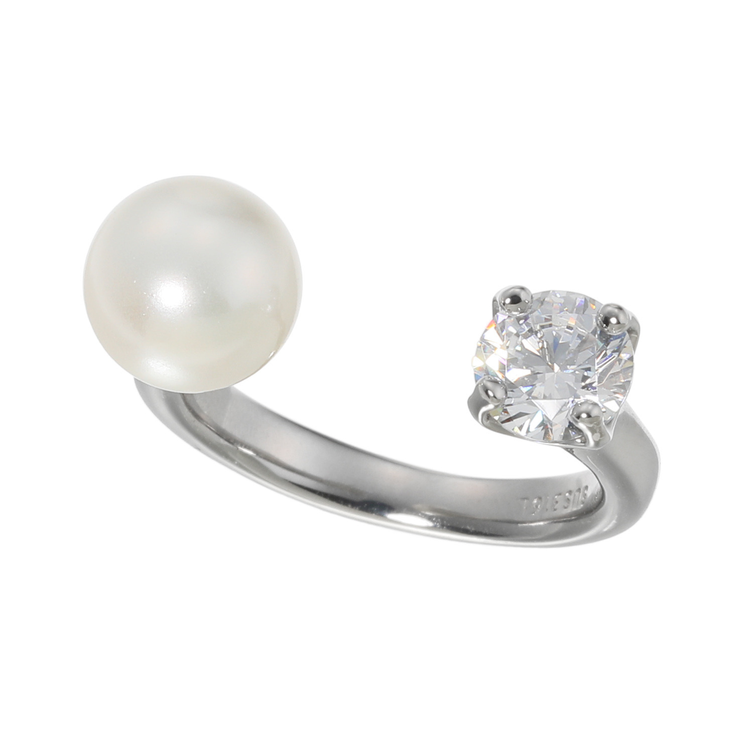 ステングレイス サージカルステンレス プレシオサ社製ＣＺ＆ 貝パール ダブルチャーム フォークリング