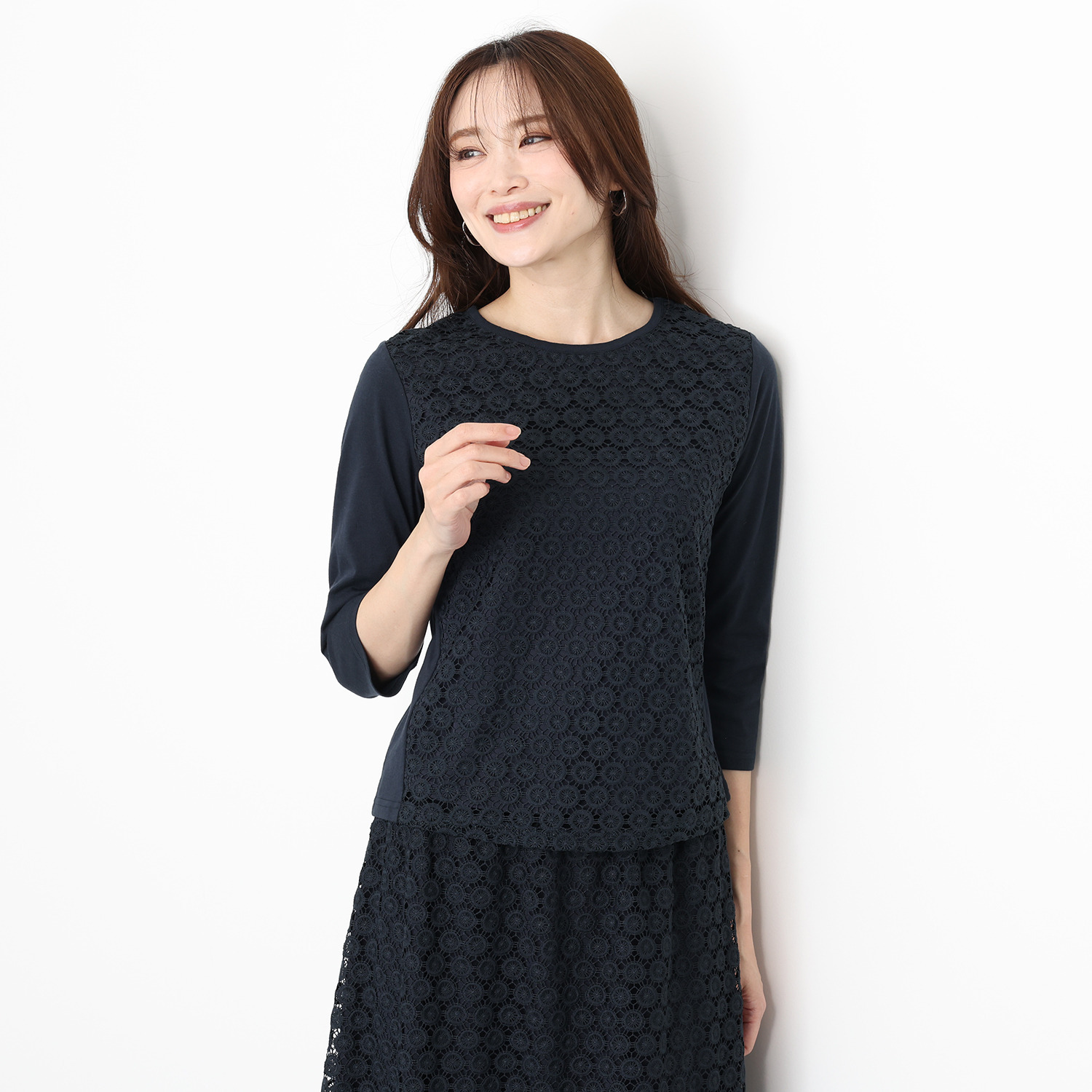 メゾン馬里邑 オーナメント カットワークレース 異素材切替プルオーバー