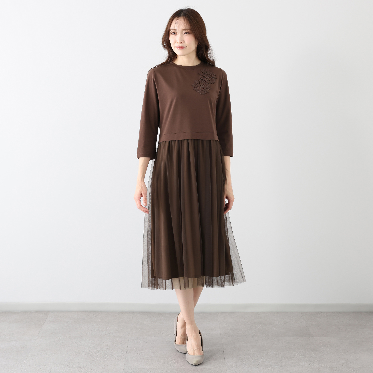 メゾン馬里邑 異素材ミックス 切替ワンピース