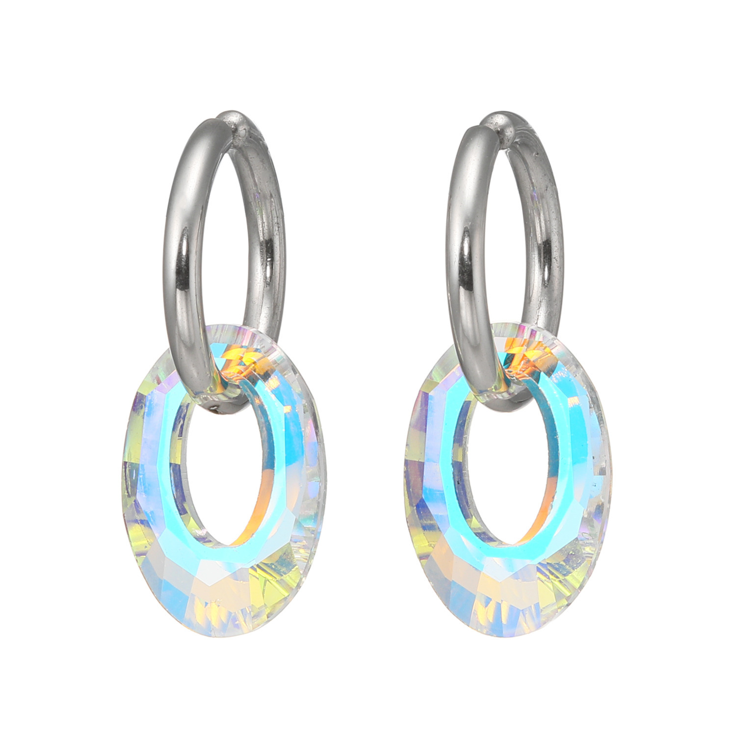 キラキラギフト バイ　アビステ ステンレス オーバルモティーフ ２ウェイ　イージー イヤリング／ピアス