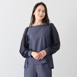 Ｔ．Ｆ．Ｄ．Ｃ． 機能満載！ デニムライク素材 ストレッチ 袖シフォンブラウス