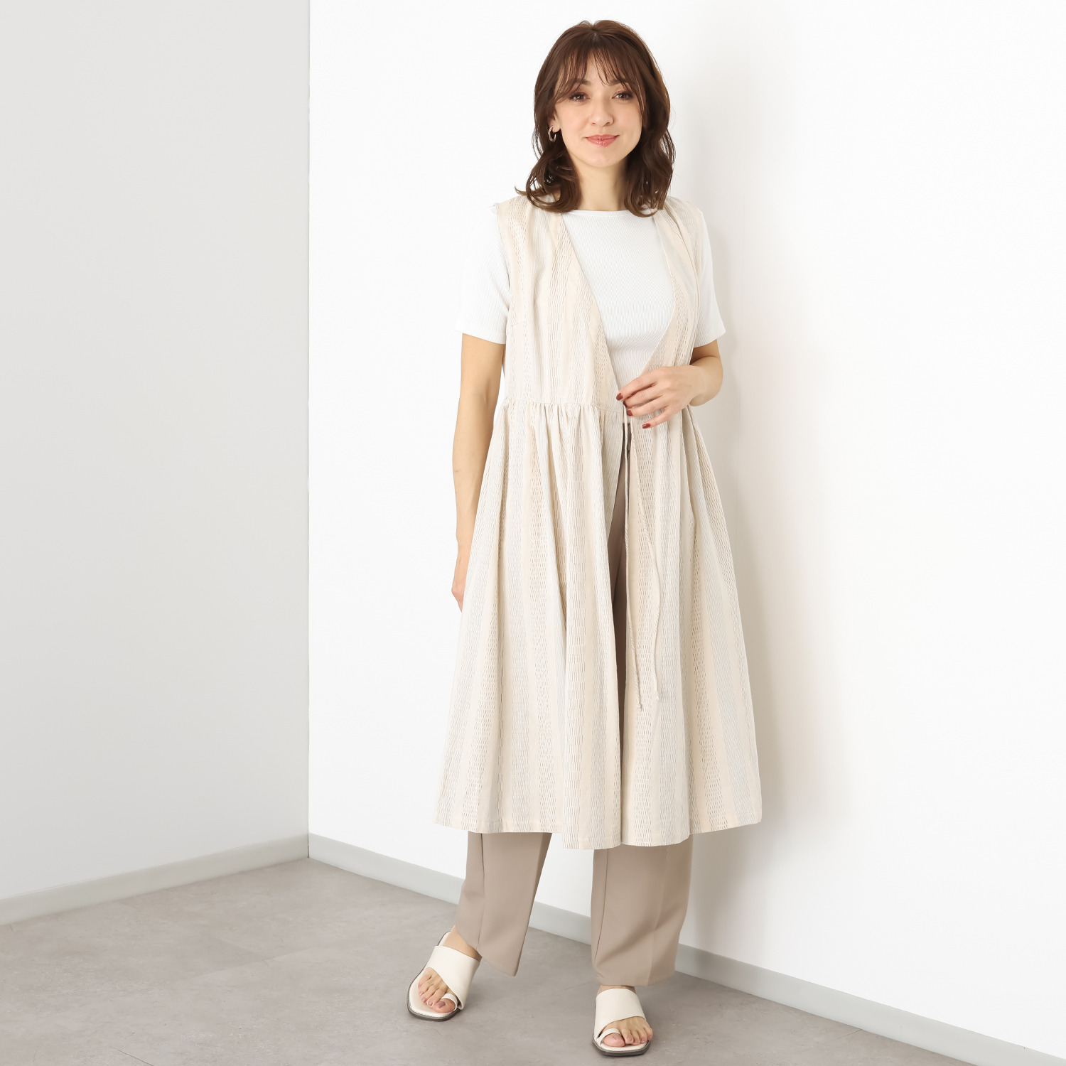 オカモト商店 儀右ヱ門 久留米かすり ロングジレ