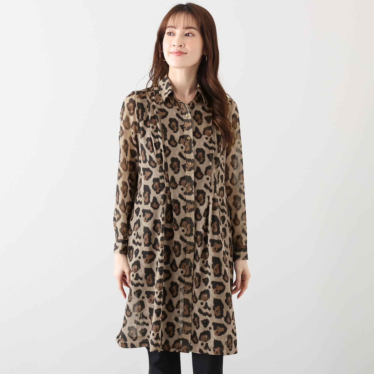 マダムヒロコ プリントシアー ロングブラウス ＜インナー付＞