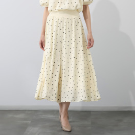 フレニス オリジナルドットプリント スカートライクな 楽ちんフレアーパンツ