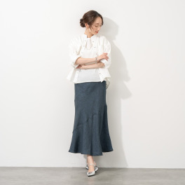 ＢＯＵＮＣＹ　ＢＯＮＤ フレンチリネン１００％ 先染めシャンブレーツイル エスカルゴスカート